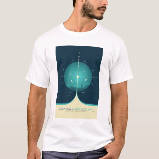 Sci-Fi Ad, blauwe atoomklok, diepe ruimte T-shirt (Voorkant)
