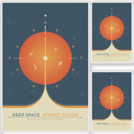 Sci-Fi Ad, Oranje atoomklok, Deep Space Sticker (Voorkant)