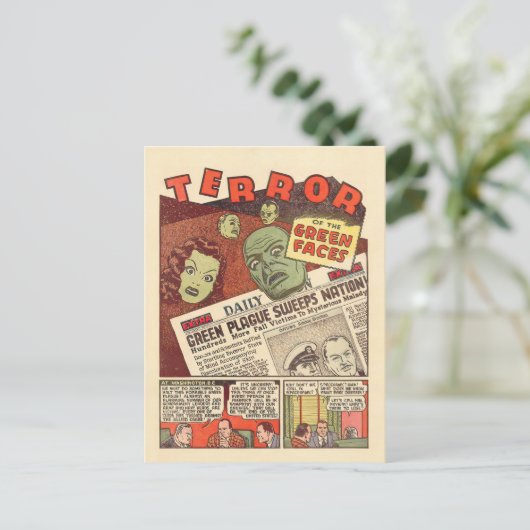 Sci-Fi Adventure Terror of the Green Faces Briefkaart (Staand voorkant)