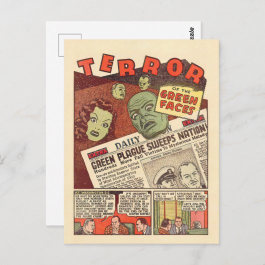 Sci-Fi Adventure Terror of the Green Faces Briefkaart (Voorkant / Achterkant)