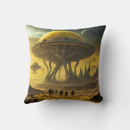 Sci-Fi Alien World Uitzicht Planet Ufo Tower Kussen (Achterkant)