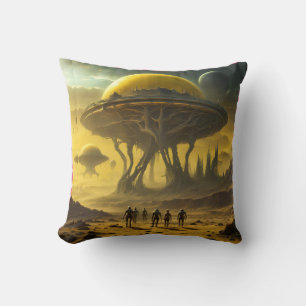 Sci-Fi Alien World Uitzicht Planet Ufo Tower Kussen