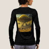 Sci-Fi Alien World Uitzicht Planet Ufo Tower Tri-Blend Shirt (Achterkant)