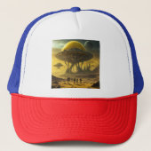 Sci-Fi Alien World Uitzicht Planet Ufo Tower Trucker Pet (Voorkant)