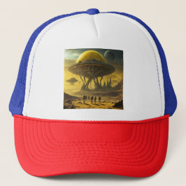 Sci-Fi Alien World Uitzicht Planet Ufo Tower Trucker Pet