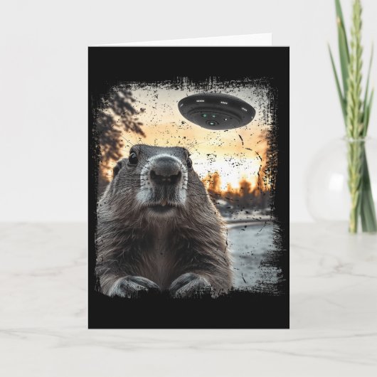 Sci-fi Aliens Landing Weird Ufo Groundhog  Kaart (Voorkant)