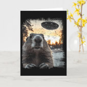 Sci-fi Aliens Landing Weird Ufo Groundhog  Kaart (Gele Bloem)