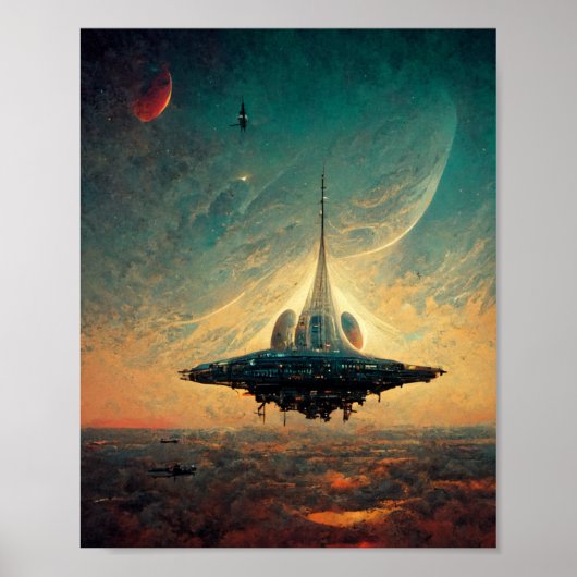 Sci-Fi Art-Poster voor ruimteschip landing Poster (Voorkant)