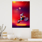 Sci-Fi Astronaut Motorcycle Jump Retro Poster (Keuken)
