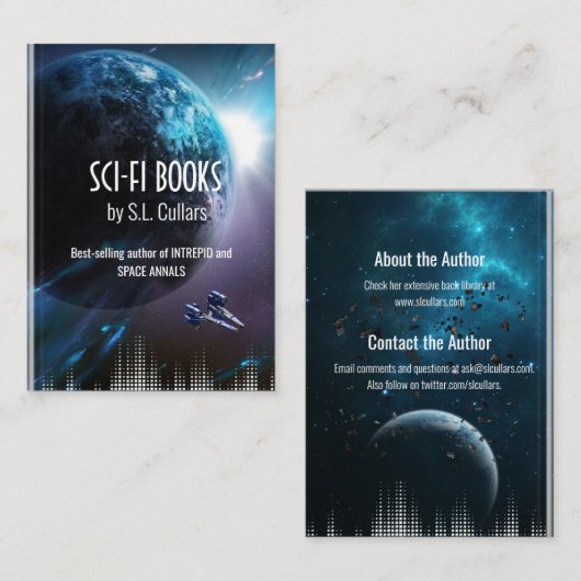 sci-fi auteur faux book cover visitekaartje (Voorkant / Achterkant)