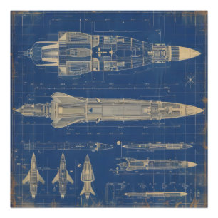 Sci-Fi Blueprint Rocket Foto Afdruk