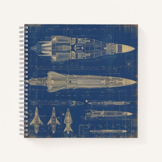 Sci-Fi Blueprint Rocket Notitieboek (Voorkant)