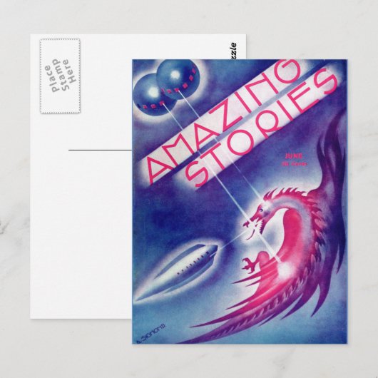  Sci Fi boekbedekking art. Rocket ship Briefkaart (Voorkant / Achterkant)