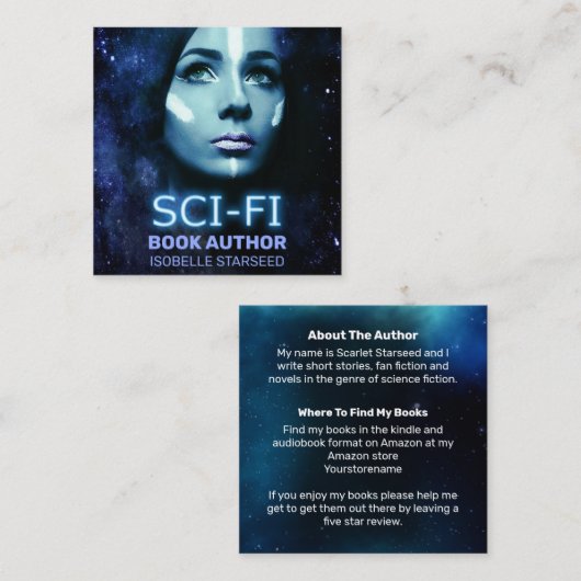 Sci-fi Book Author Square Visitekaartje Space Sci- (Voorkant / Achterkant)