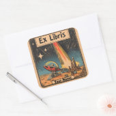 Sci-Fi Comic Bookplate Vierkante Sticker (Envelop)