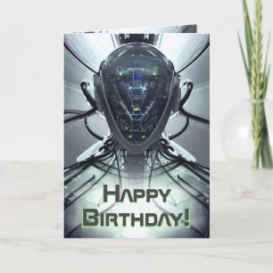 Sci-Fi Cyber Droid Fighter Pilot Birthday Kaart