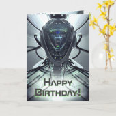Sci-Fi Cyber Droid Fighter Pilot Birthday Kaart (Gele Bloem)