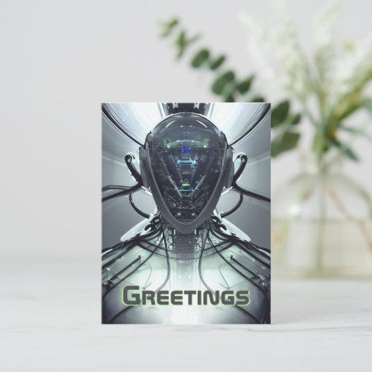 Sci-Fi Cyber Droid Fighter Pilot Briefkaart (Staand voorkant)