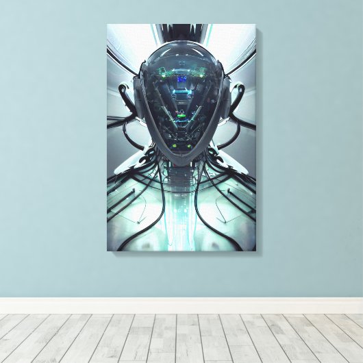 Sci-Fi Cyber Droid Fighter Pilot Canvas Afdruk (Insitu (Houten vloer))