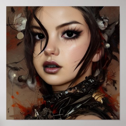 Sci Fi Cyber Gothic Woman Ink Spot Portret Poster (Voorkant)