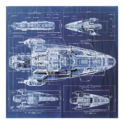Sci-Fi-diagram van ruimteschip Foto Afdruk (Voorkant)