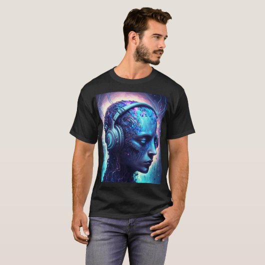 Sci-Fi Edm Android met hoofdtelefoon van het festi T-shirt (Voorkant volledig)