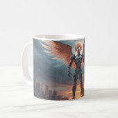 Sci-Fi Fantasy Cyberpunk Mug. Sentinel of Crimson Koffiemok (Voorkant links)
