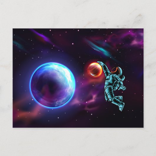 Sci-Fi Fantasy Space Basketball AstronautPostca Briefkaart (Voorkant)