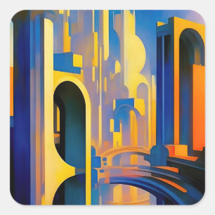 SCI-FI Futuristische stad Vierkante Sticker