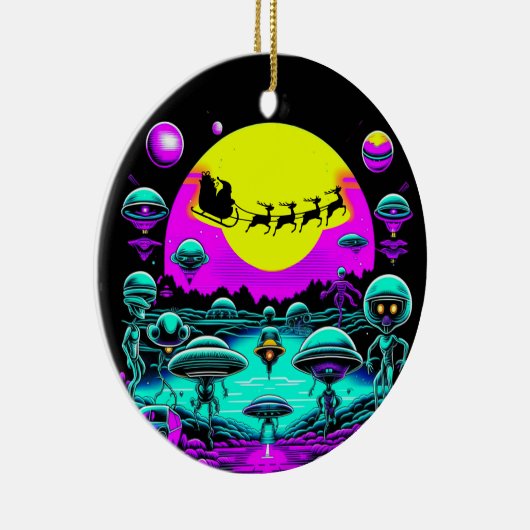 Sci-fi Kerst Aliens Keramisch Ornament (Rechts)