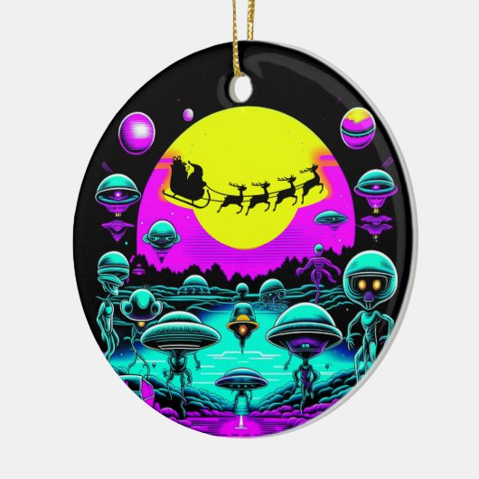 Sci-fi Kerst Aliens Keramisch Ornament (Links)
