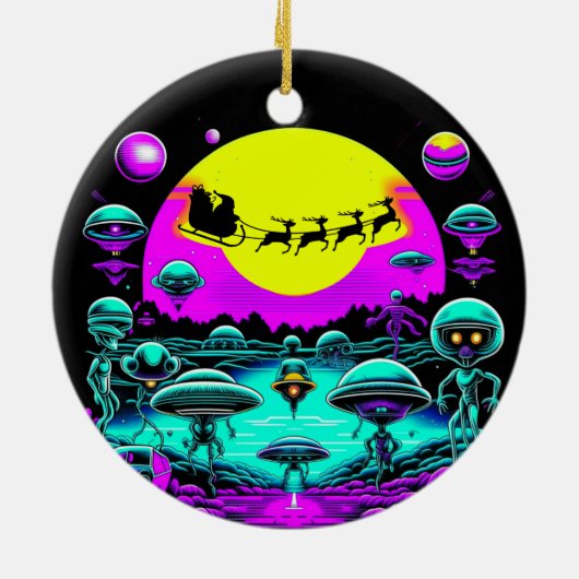 Sci-fi Kerst Aliens Keramisch Ornament (Achterkant)