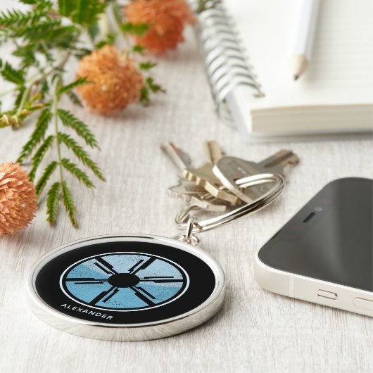 Sci Fi Kosmische Ruimte Blauw Ombre Futuristische  Sleutelhanger (Zijkant)