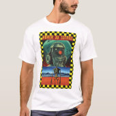 Sci-fi-kunst met zwarte en gele cheque t-shirt (Voorkant)
