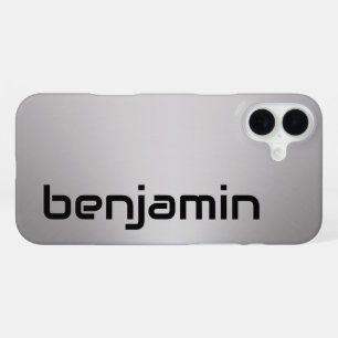 Sci Fi-lettertype Zilver en Zwarte Tekst Naam Sjab iPhone 16 Plus Hoesje