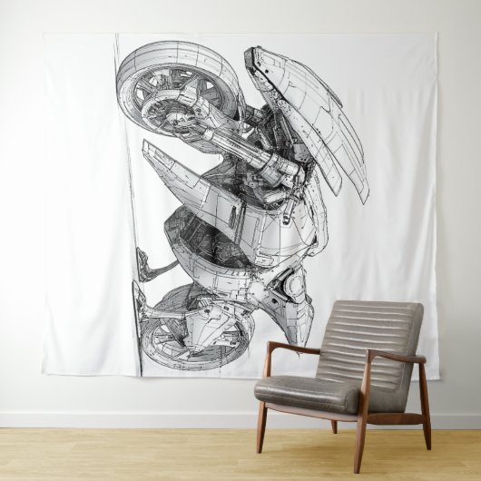 Sci-Fi Motorcycle - Buitenaards Wandkleed (In Situ (horizontaal))