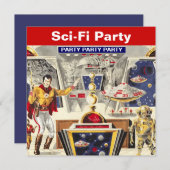 Sci-fi Party Theme Invitations Robot Space Travel Kaart (Voorkant / Achterkant)