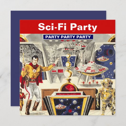 Sci-fi Party Theme Invitations Robot Space Travel Kaart (Voorkant / Achterkant)