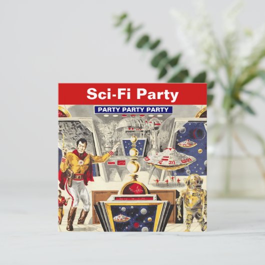 Sci-fi Party Theme Invitations Robot Space Travel Kaart (Staand voorkant)