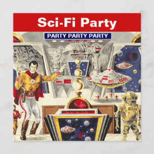 Sci-fi Party Theme Invitations Robot Space Travel Kaart