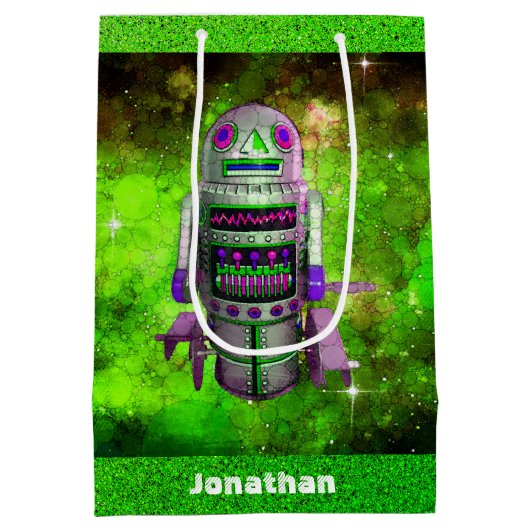 Sci Fi robotarrobot groene melkwegstelsel - aangep Medium Cadeauzakje (Achterkant)