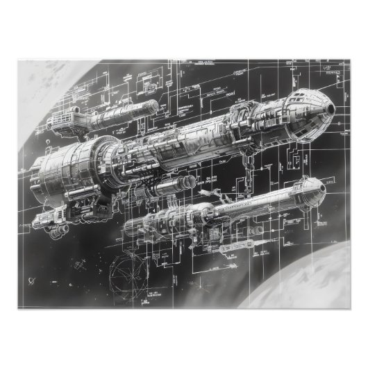 Sci-Fi-ruimte zwart diagram Foto Afdruk (Voorkant)
