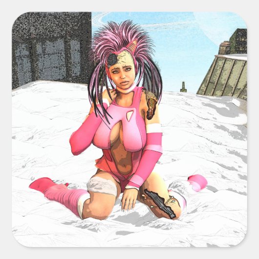 Sci Fi Snow Punk Vierkante Sticker (Voorkant)