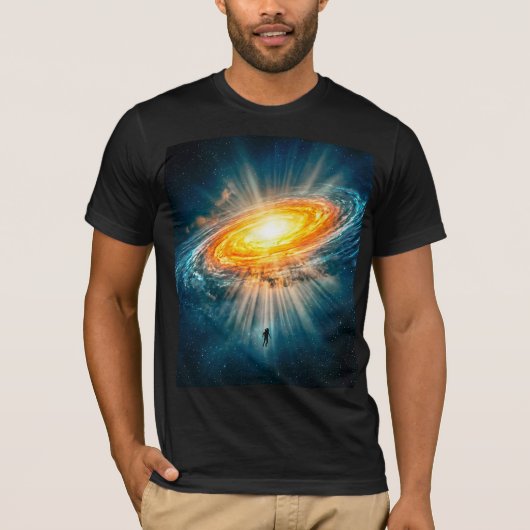 Sci-Fi Space Golden Galaxy Astronaut Glowing Art T-shirt (Voorkant)