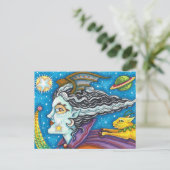 SCI FI SPACE HEKS & KOMEET KAT KLEURRIJKE HALLOWEE FEESTDAGENKAART (Staand voorkant)