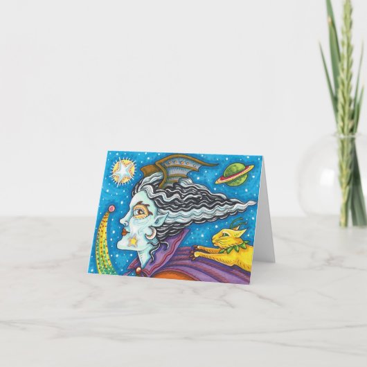 Sci Fi SPACE WITCH & COMET CAT HALLOWEEN Blank Kaart (Voorkant)