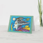 Sci Fi SPACE WITCH & COMET CAT HALLOWEEN Blank Kaart (Voorkant)