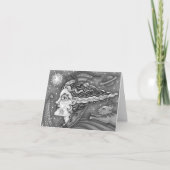 Sci Fi SPACE WITCH & COMET CAT HUMOR BLK/WHT Blank Kaart (Voorkant)