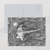 Sci Fi SPACE WITCH & KOMEET CAT BLK/WHITE HALLOWEE Feestdagenkaart (Voorkant / Achterkant)