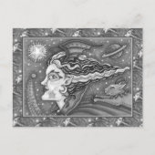 Sci Fi SPACE WITCH & KOMEET CAT BLK/WHITE HALLOWEE Feestdagenkaart (Voorkant)